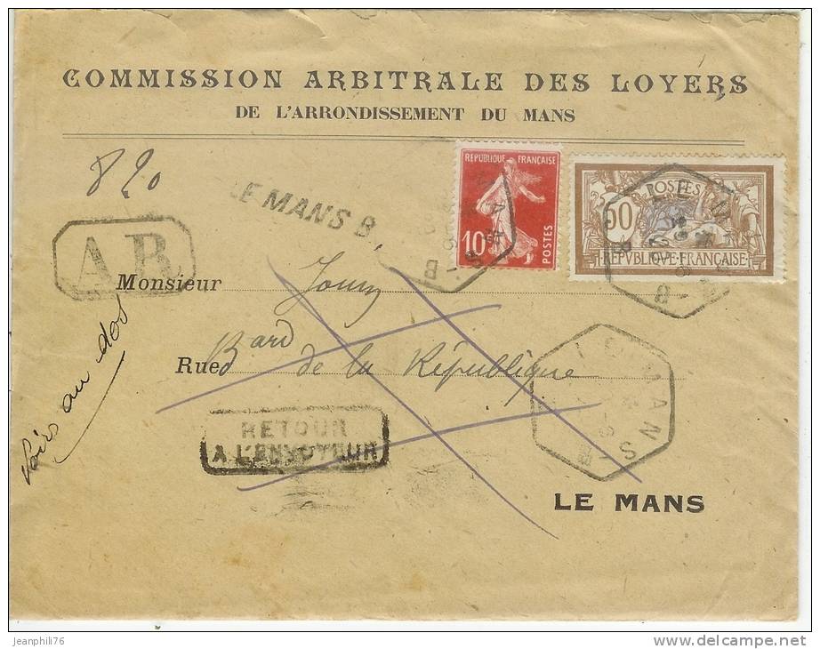 72 Le Mans Lettre En-tete "commission Arbitrale Des Loyers De L´arrondissement Du Mans - 1877-1920: Semi Modern Period