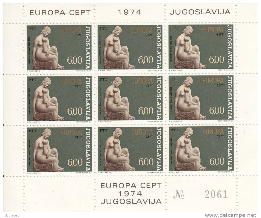 Yugoslavia Mint Scott #1206 Sheet Of 9 6d Widow & Child By Ivan Mestroic - Europa - Hojas Y Bloques