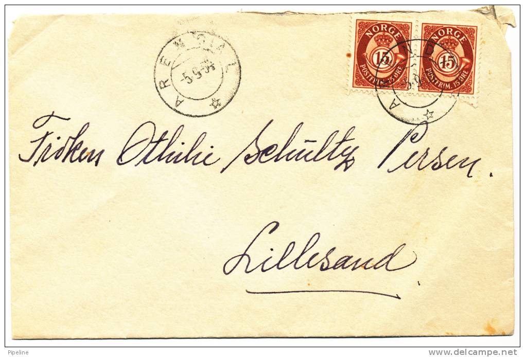 Norway Cover Sent To Lillesand Arendal 5-9-1954 - Lettres & Documents