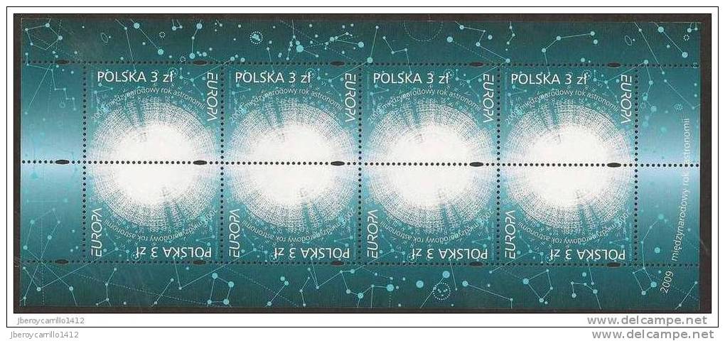 POLONIA / POLAND /POLSKA / POLOGNE- EUROPA 2009 - TEMA "ASTRONOMIA" - SERIE De 1 V. En HOJA BLOQUE De 8 - DENTADA - 2009