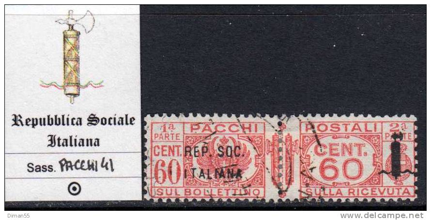 ITALY - 1943 R.S.I. - PACCHI N. 41 - Cv 800 Euro - USED - LUXUS GESTEMPELT - Paketmarken