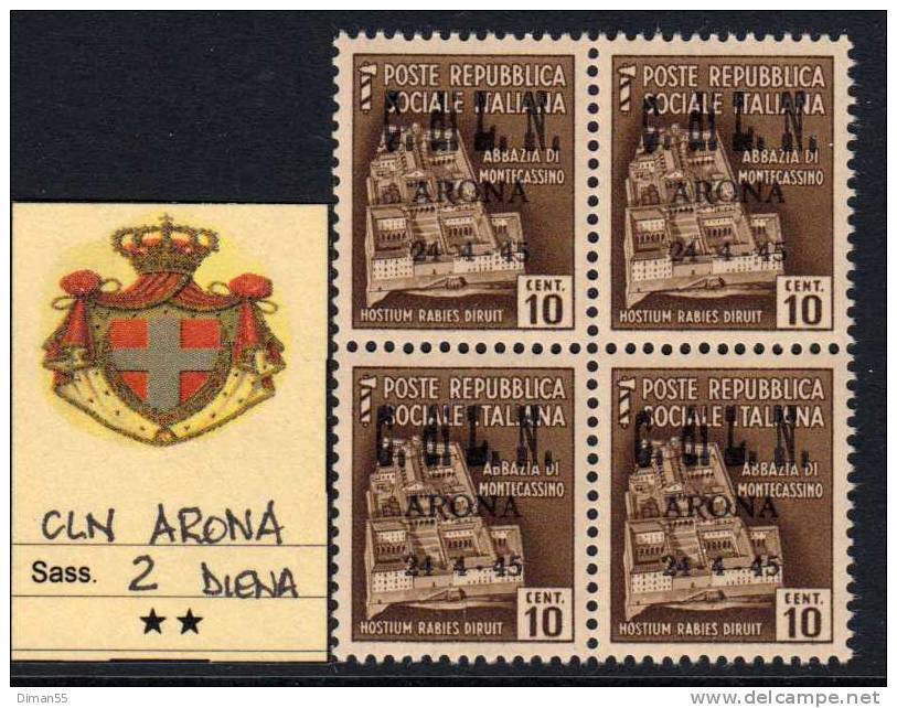 ITALY - CLN ARONA - N.2 - Cv 100 Euro - Firmato DIENA -GOMMA INTEGRA - MNH**- LUXUS POSTFRISCH - Mint/hinged