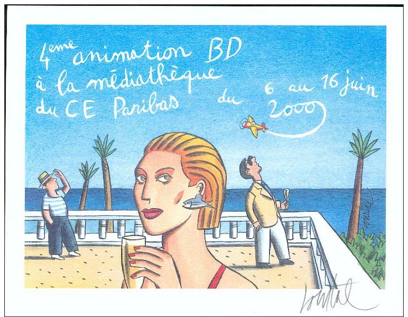 LOUSTAL : Superbe Ex-Libris Pin Up Blonde Champagne Poisson, Dessin Inédit Pour Le CE PARIBAS !!! * XL Signé NEUF - Künstler J - L