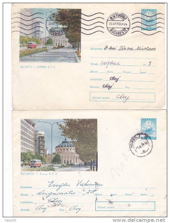 BUS, BUCHAREST,2X 1964, COVER STATIONERY, ENTIER POSTAL, SENT TO MAIL, ROMANIA - Bus