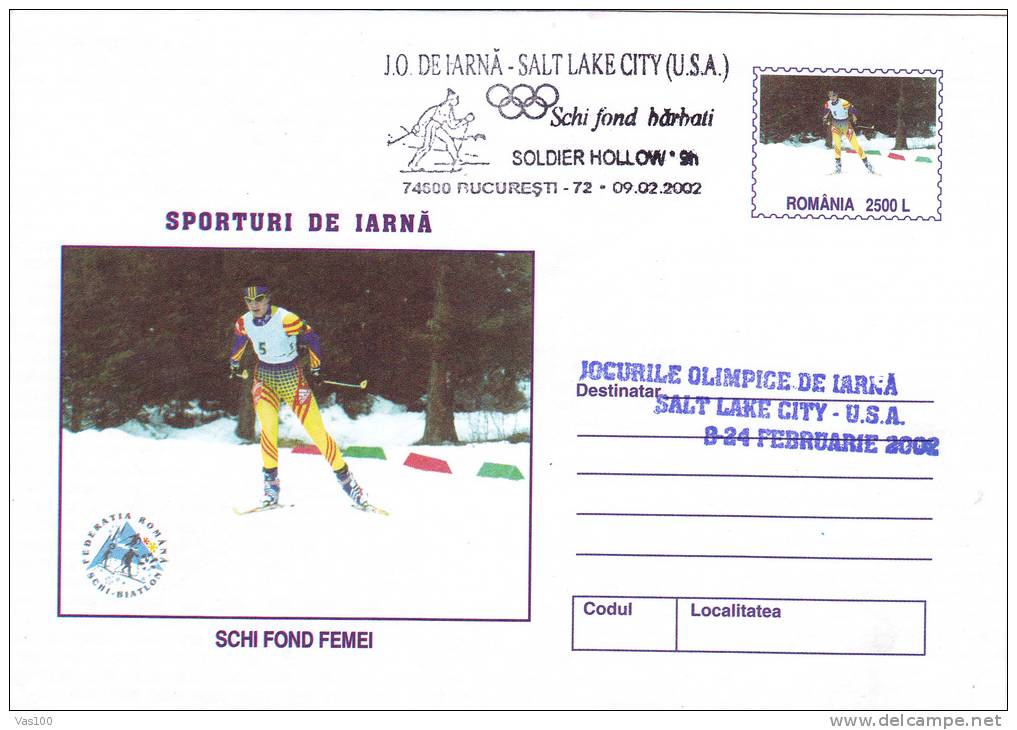 SALT LAKE CITY, WINTER OLYMPIC GAMES, 2002, COVER STATIONERY, ENTIER POSTAL, OBLITERATION CONCORDANTE, ROMANIA - Hiver 2002: Salt Lake City