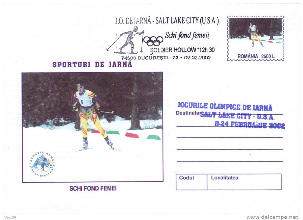 SALT LAKE CITY, WINTER OLYMPIC GAMES, 2002, COVER STATIONERY, ENTIER POSTAL, OBLITERATION CONCORDANTE, ROMANIA - Hiver 2002: Salt Lake City