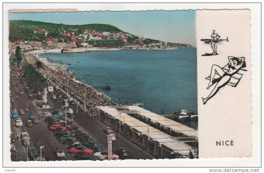 CPSM COLORISEE NICE, LA PROMENADE DES ANGLAIS ET LE MONT BORON, AUTOS, VOITURES, 9cm Sur 14 Env, ALPES MARITIMES 06 - Transport Urbain - Auto, Autobus Et Tramway