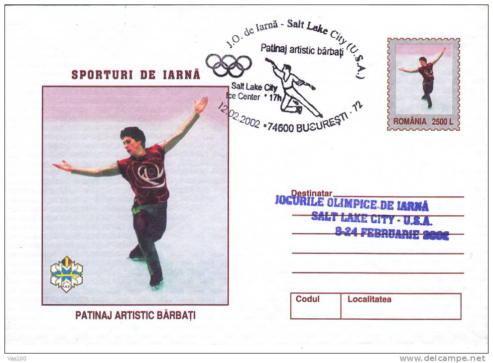 SALT LAKE CITY, WINTER OLYMPIC GAMES, 2002, COVER STATIONERY, ENTIER POSTAL, OBLITERATION CONCORDANTE, ROMANIA - Winter 2002: Salt Lake City