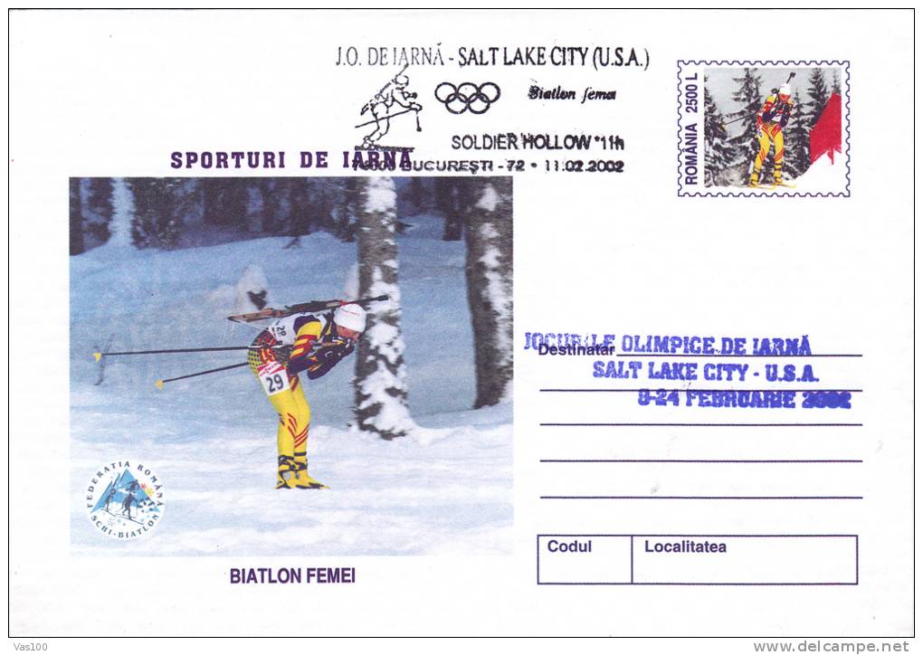 SALT LAKE CITY, WINTER OLYMPIC GAMES, 2002, COVER STATIONERY, ENTIER POSTAL, OBLITERATION CONCORDANTE, ROMANIA - Winter 2002: Salt Lake City