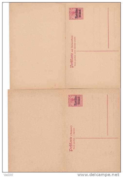 DOUBLE POST CARD WITH INSURED RESPONSE, GERMAN OCCUPATION, OVERPRINT 10 BANI, ROMANIA - Occupations