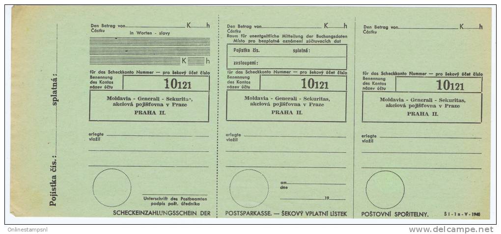 Böhmen + Mähren: Postspaarkasse Scheckeinzahhlungsschein 1940 - Briefe U. Dokumente