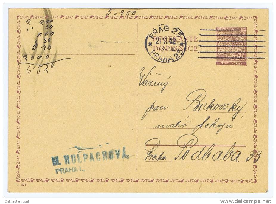 Böhmen + Mähren: Postkarte Druckjahr 1941 P 9 /2 - Lettres & Documents