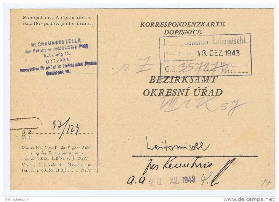 Böhmen + Mähren: Postkarte Bezirksamt 1943 - Lettres & Documents