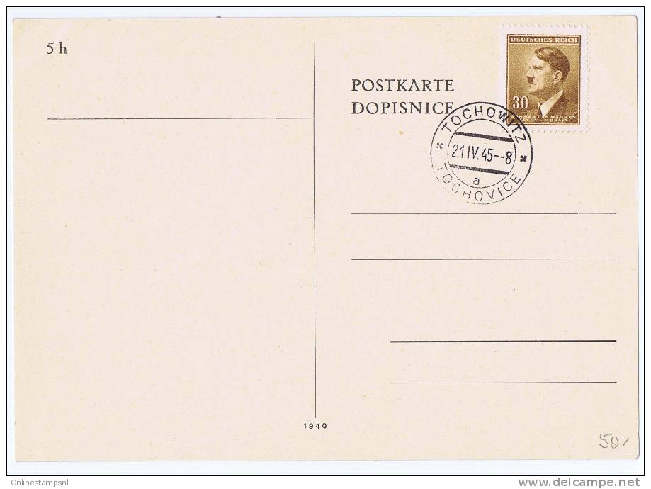 Böhmen + Mähren: Postkarte  1940 5H / 30 H Stamp, Tochowitz, 21-4-45 Cancel - Lettres & Documents