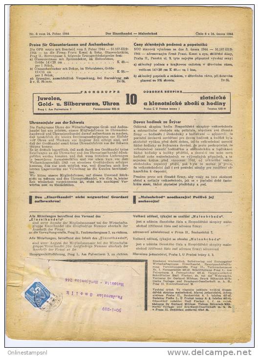 Böhmen + Mähren: Zeitung Mark Mit Der Einzelhandel Maloobchod, Prag 24-2-1944, Luftschutzmassnahmen - Storia Postale
