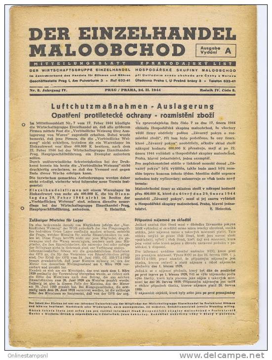 Böhmen + Mähren: Zeitung Mark Mit Der Einzelhandel Maloobchod, Prag 24-2-1944, Luftschutzmassnahmen - Briefe U. Dokumente