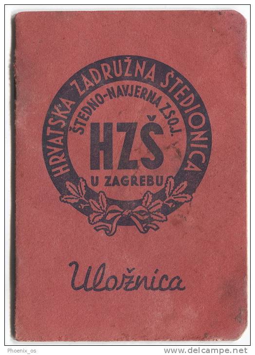 SAVINGS BANK - Passbook, 1943. Zagreb, Croatia - Bank & Versicherung