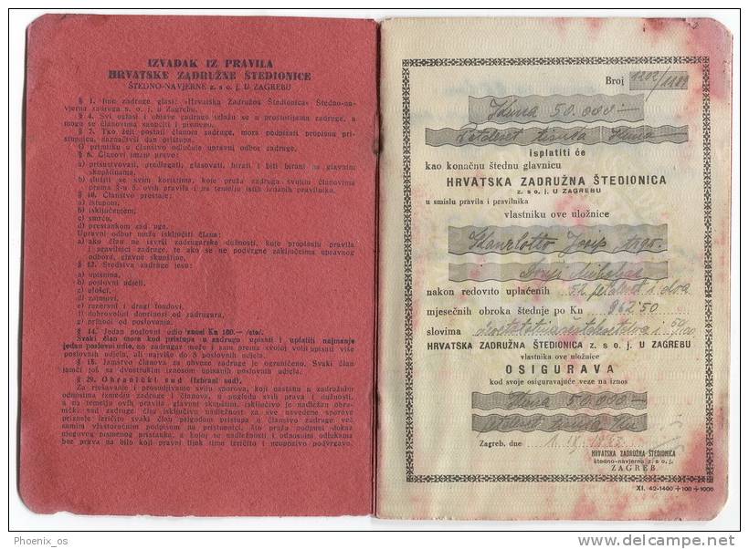 SAVINGS BANK - Passbook, 1943. Zagreb, Croatia - Banque & Assurance