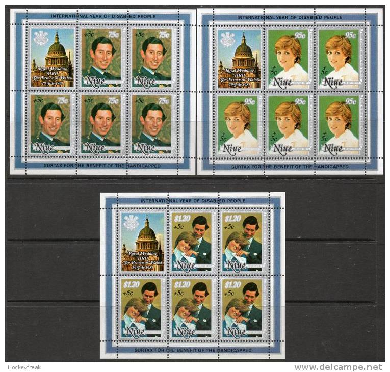 Niue 1982 - Royal Wedding Sheetlets With Year Of Disabled In Margins As SG444-446 MNH Cat £8.50 SG2015 - Niue