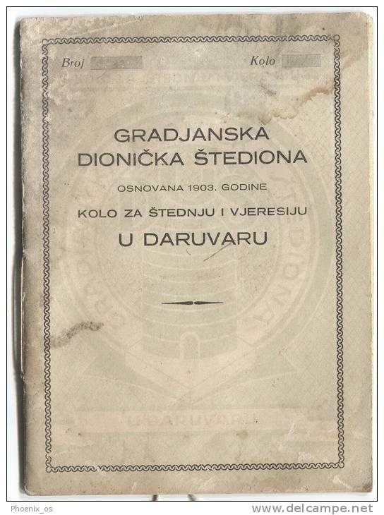 SAVINGS BANK - Passbook, 1930. Daruvar, Kingdom Of Yugoslavia, Landmark - Bank & Versicherung