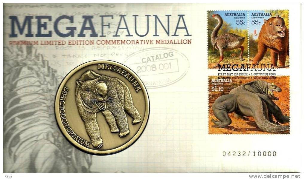 AUSTRALIA MEDALLION STAMPS MEGA ANIMALS FRONT&BACK 1 YEAR PNC DATED 01-10-2008 UNC  READ DESCRIPTION CAREFULLY!! - Otros & Sin Clasificación