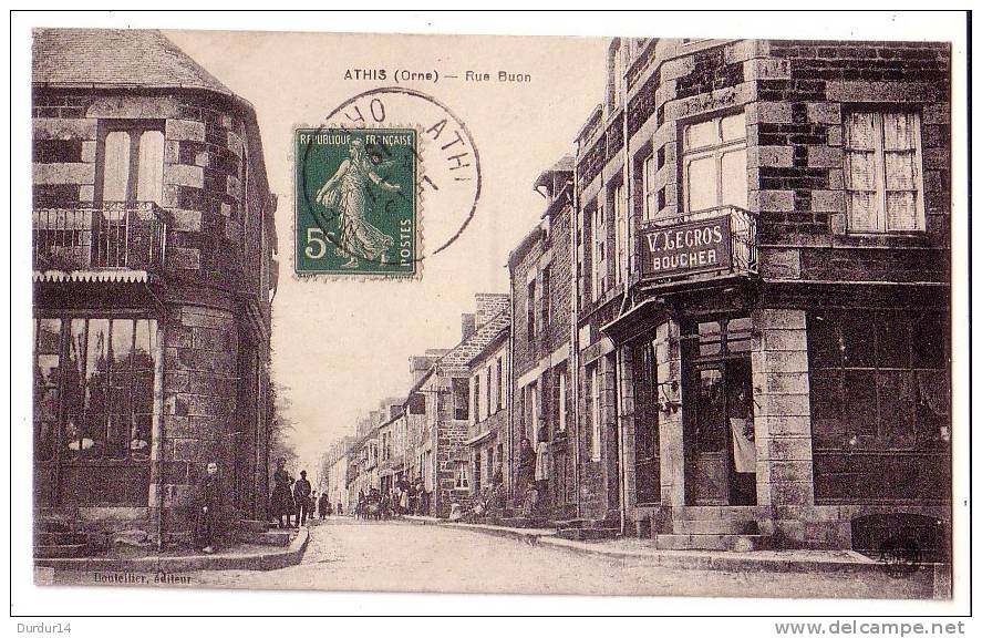 ATHIS (Orne )  Rue Buon  (bp Commerce... V. LEGROS....Boucherie...) - Athis De L'Orne