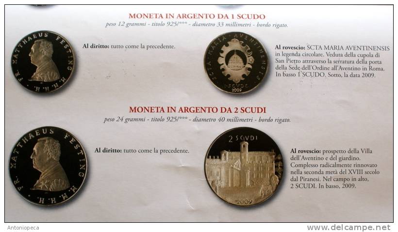 SMOM 2009 OFFICIAL SILVER  COINS , 1 AND 2 SCUDI - VERY LIMITED EDITION