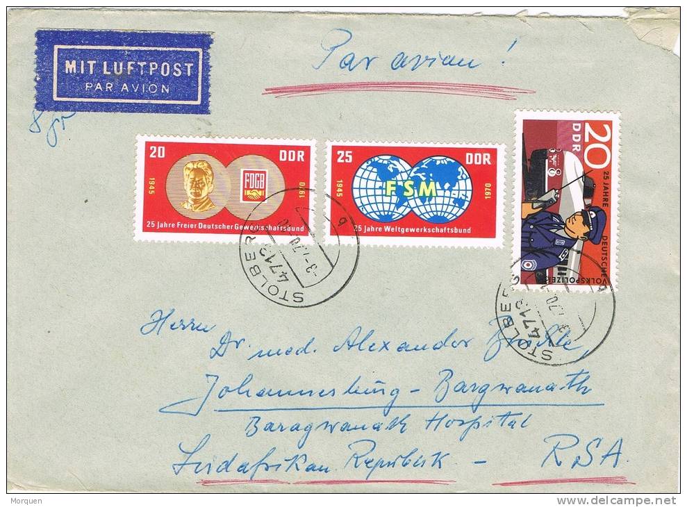 2867. Carta Aerea STOLBERG (Alemania DDR) 1970 - Storia Postale