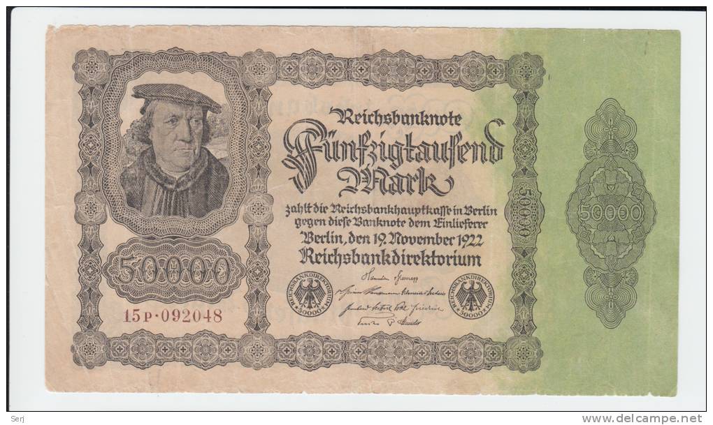 GERMANY 50,000 50000 Mark 1922 F+ P 79 - 50000 Mark