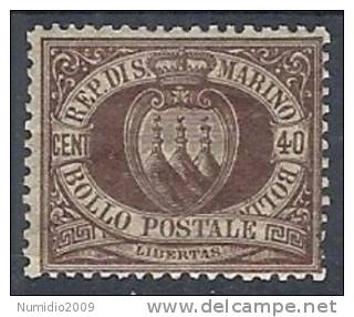 1892-94 SAN MARINO STEMMA 40 CENT MH * - RR10211 - Neufs