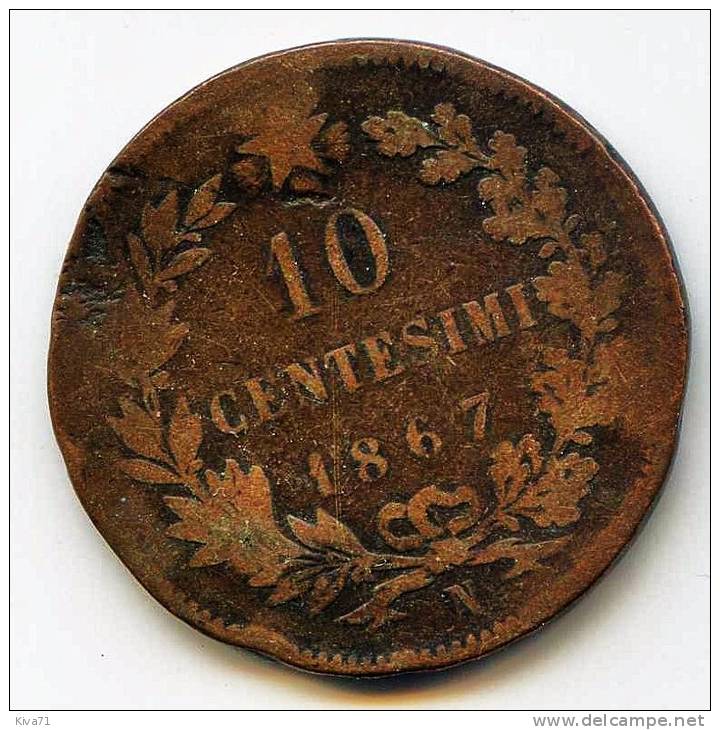 10 Centimi  "ITALIE"   1867 N TB/F+ - 1861-1878 : Victor Emmanuel II
