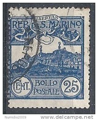 1903 SAN MARINO USATO VEDUTA 25 CENT - RR10213 - Oblitérés