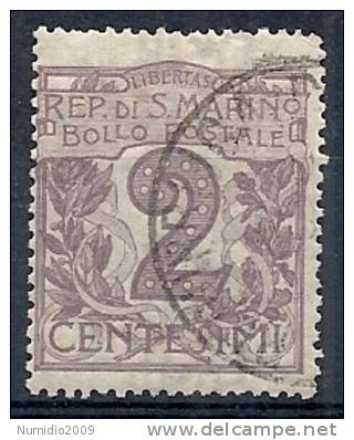 1903 SAN MARINO USATO CIFRA 2 CENT - RR10213 - Oblitérés