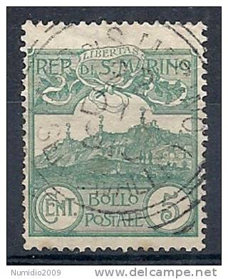 1903 SAN MARINO USATO VEDUTA 5 CENT - RR10213 - Oblitérés