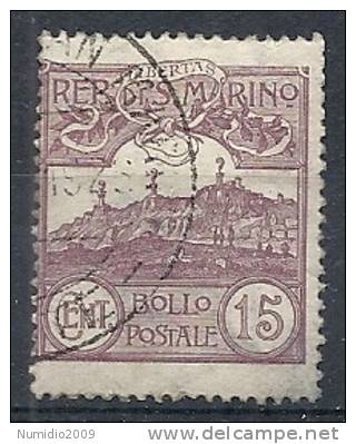 1925 SAN MARINO USATO VEDUTA 15 CENT - RR10218 - Oblitérés