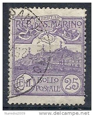 1925 SAN MARINO USATO VEDUTA 25 CENT - RR10218 - Oblitérés