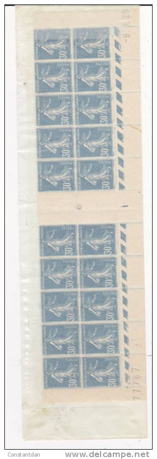 FRANCE N° 192 30C BLEU TYPE SEMEUSE CAMEE BAS DE FEUILLE AVEC COIN DATE DU 8.1.1926NEUF SANS CHARNIERE - ....-1929