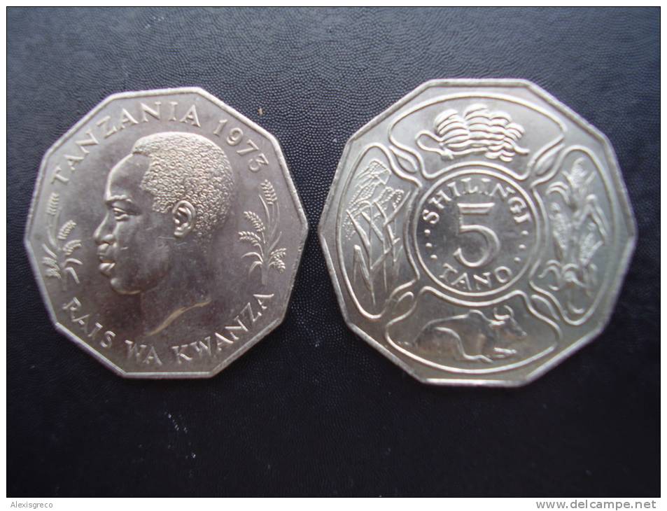 TANZANIA 1973 FIVE SHILLINGS NYERERE F.A.O.Issue "FIRST PRESIDENT" Swahili Inscribed Copper-Nickel. - Tanzania