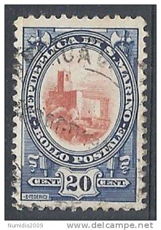 1929-35 SAN MARINO USATO VEDUTA 20 CENT - RR10219 - Oblitérés