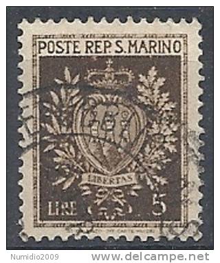 1945-46 SAN MARINO USATO STEMMI 5 LIRE - RR10222 - Gebraucht