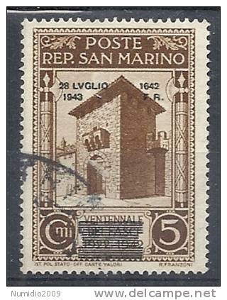 1943 SAN MARINO USATO CADUTA DEL FASCISMO 5 CENT - RR10223 - Gebraucht