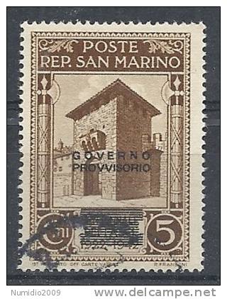 1943 SAN MARINO USATO GOVERNO PROVVISORIO 5 CENT - RR10223 - Usados