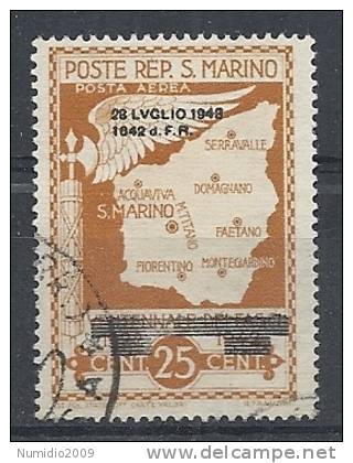 1943 SAN MARINO USATO CADUTA DEL FASCISMO POSTA AEREA 25 CENT - RR10223 - Luftpost