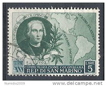 1952 SAN MARINO USATO COLOMBO 5 LIRE - RR10228 - Gebraucht