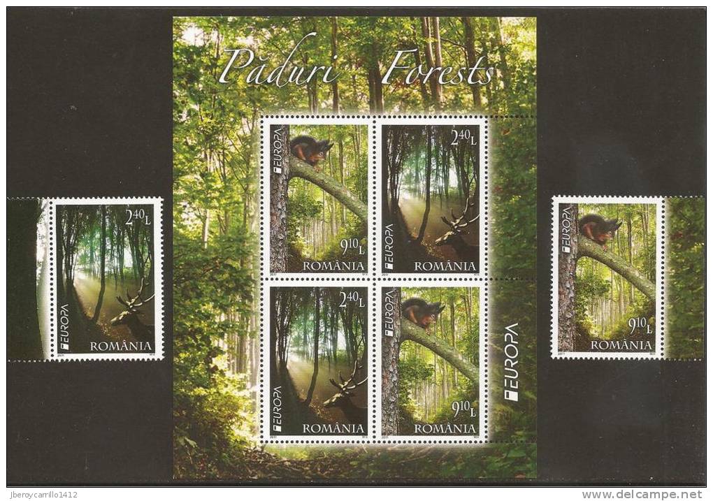 La ROUMANIE - L´EUROPE 2011 - SUJET ANNUEL " LES FORÊTS  ;. -SERIE De 2 V. + BLOC FEUILLE Tipe II  DENTELÉE - 2011