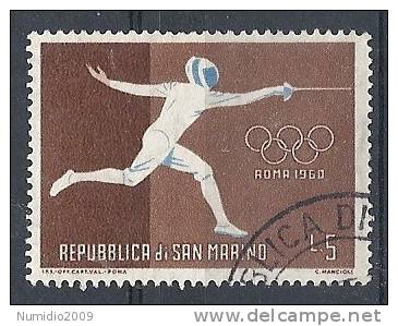 1960 SAN MARINO USATO OLIMPIADI DI ROMA SCHERMA 5 LIRE - RR10229 - Gebruikt