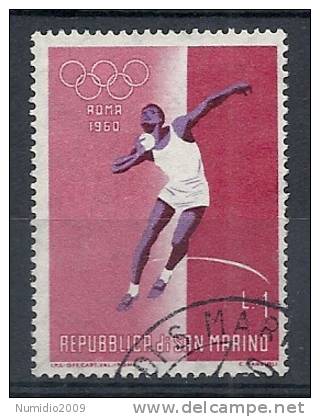 1960 SAN MARINO USATO OLIMPIADI DI ROMA LANCIO DEL PESO 1 LIRA - RR10230 - Oblitérés