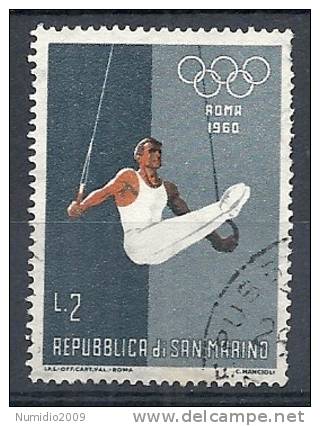 1960 SAN MARINO USATO OLIMPIADI DI ROMA ANELLI 2 LIRE - RR10230 - Used Stamps