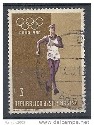 1960 SAN MARINO USATO OLIMPIADI DI ROMA CORSA 3 LIRE - RR10230 - Used Stamps