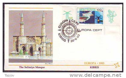 CYPRUS TURK - MAPS - SPACE - MOSQUE - EUROPA -  FDC  - 1983 - Moskeeën En Synagogen